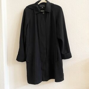Gallery Black Buttoned‎ Hooded Lightweight Trench Coat Size Medium Black